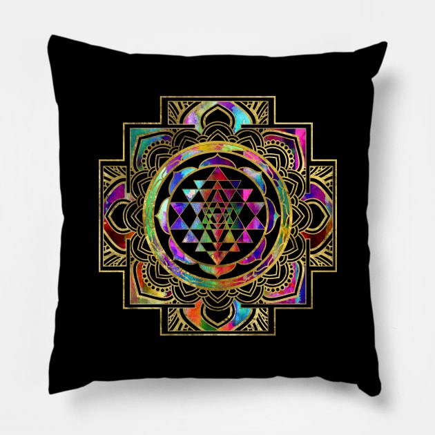 Colorful Gold framed Sri Yantra Sri Chakra Pillow by Nartissima