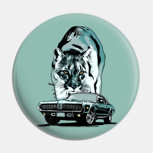 68 Mercury Cougar with cougar cat backdrop, blue/green theme. Pin