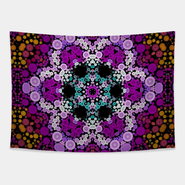 Dot Mandala Flower Blue Pink and Yellow Tapestry by WormholeOrbital