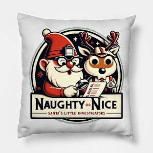 Naughty or Nice Detectives - Gnome and Reindeer Pillow