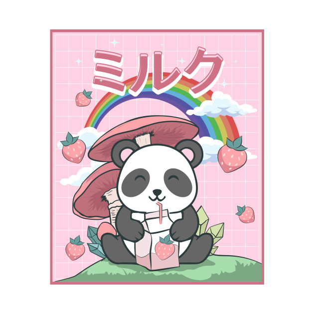 Disover Cottagecore Aesthetic Kawaii Panda Strawberry Milk - Cottagecore - T-Shirt