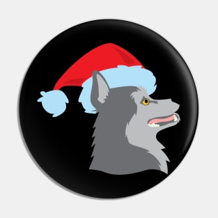 Husky wearing santa hat side Pin