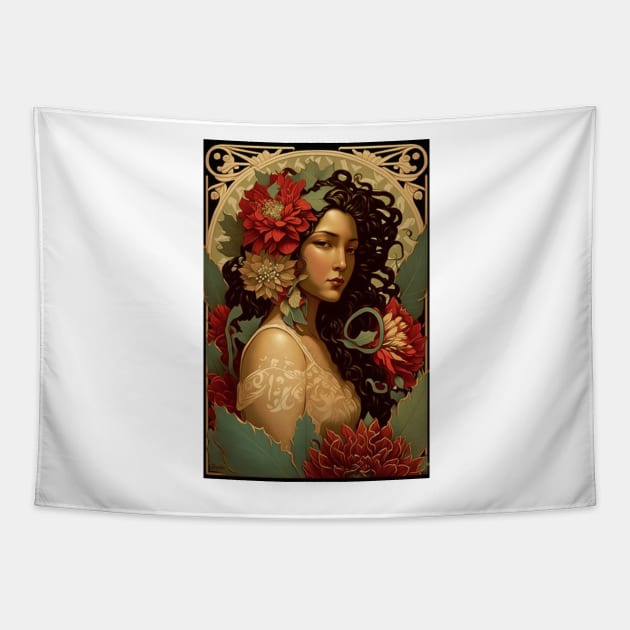 Mexican Beauty with Dahlias Tapestry by ArtNouveauChic