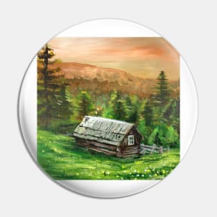 western country farm landscape pine tree old fence mountain rustic log cabin Pin