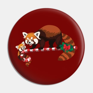 Red Pandas on Candy Cane Pin