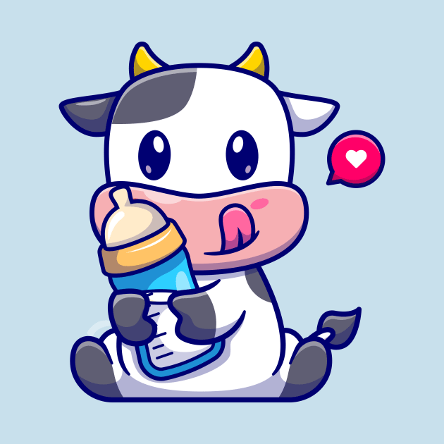 Cute Baby Cow Holding Milk Cartoon by Catalyst Labs