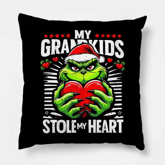 My Grandkids Stole My Heart Funny Christmas Vintage Pillow by RetroPrideArts