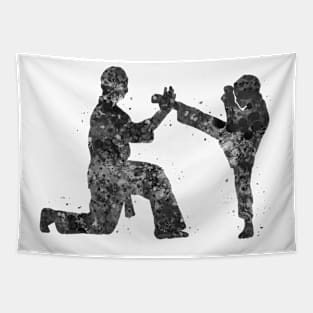 Taekwondo training black and white Tapestry