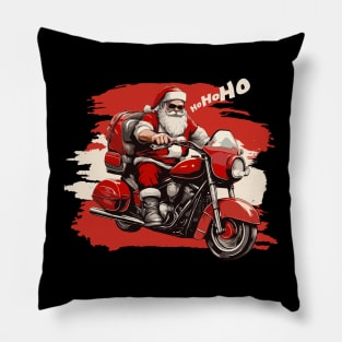 Santa riding a retro bike funny christmas 2023 gift Pillow