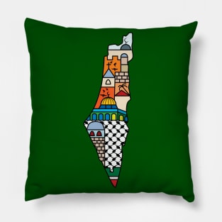 I Love Palestine My Homeland Palestinian Map with Kufiya Hatta Pattern and Most Sacred Cites -wht Pillow