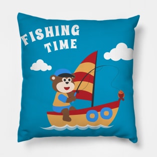 Vector cartoon illustration of cute monkey fishing on sailboat Pillow