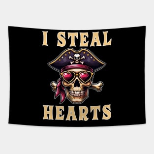 I Steal Hearts Valentines Day  Pirate Skull Valentine Celebration Tapestry