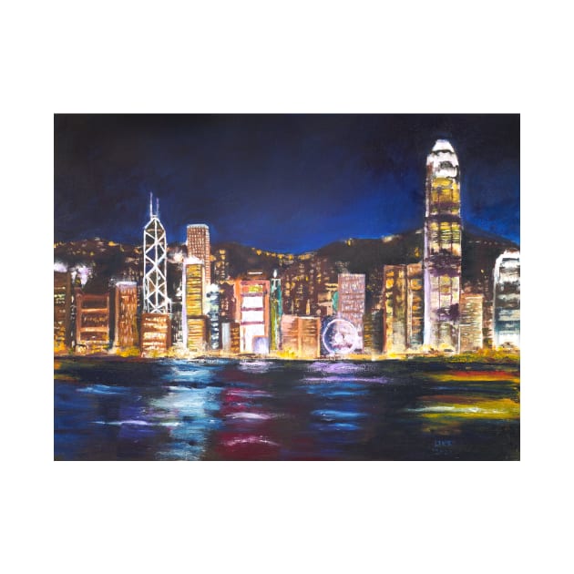Hong Kong Victoria Harbor night view oil painting by colorandcolor