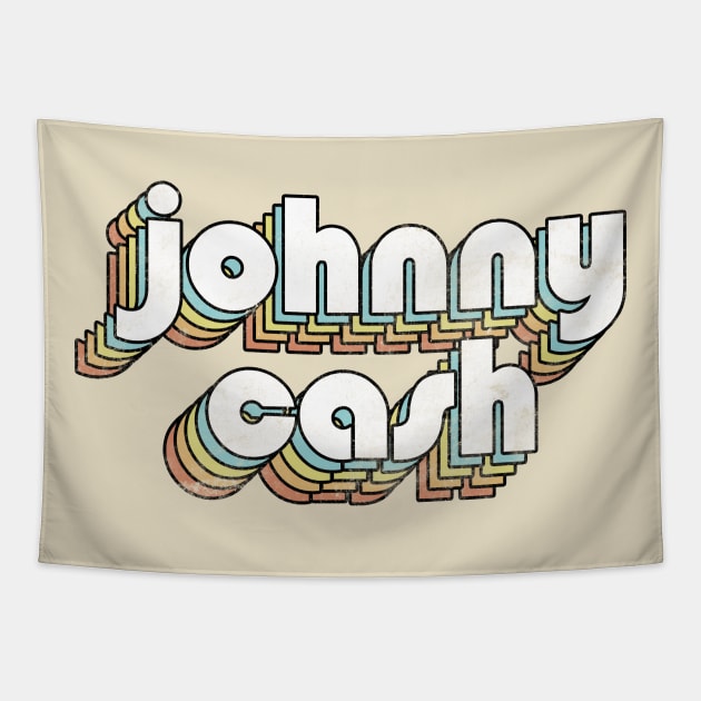 Johnny Cash - Retro Rainbow Letters Tapestry by Dimma Viral