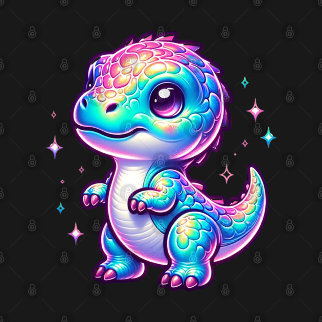 Chibi Baby Dino Neon Holographic Colorful Kawaii by Lavender Celeste