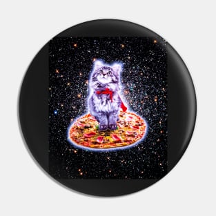 Galaxy Kitty Cat Riding Pizza In Space Pin