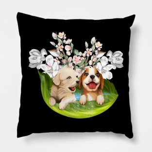 Cute puppys playing in the water Pillow