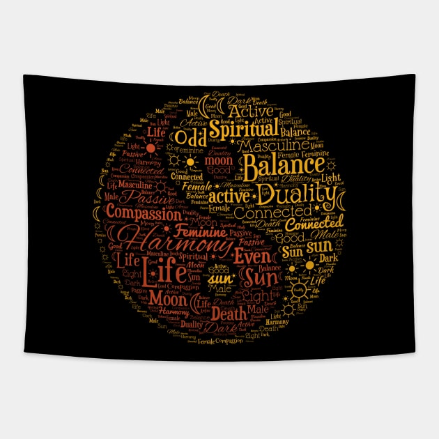 Spiritual Yin Yang Symbol Word Design Tapestry by RadStar