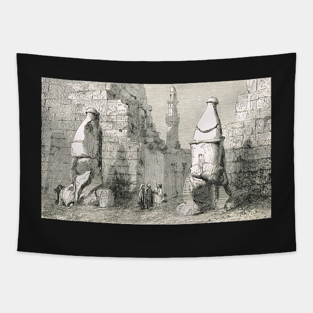 Ramessid statues excavation Luxor Egypt Tapestry by artfromthepast