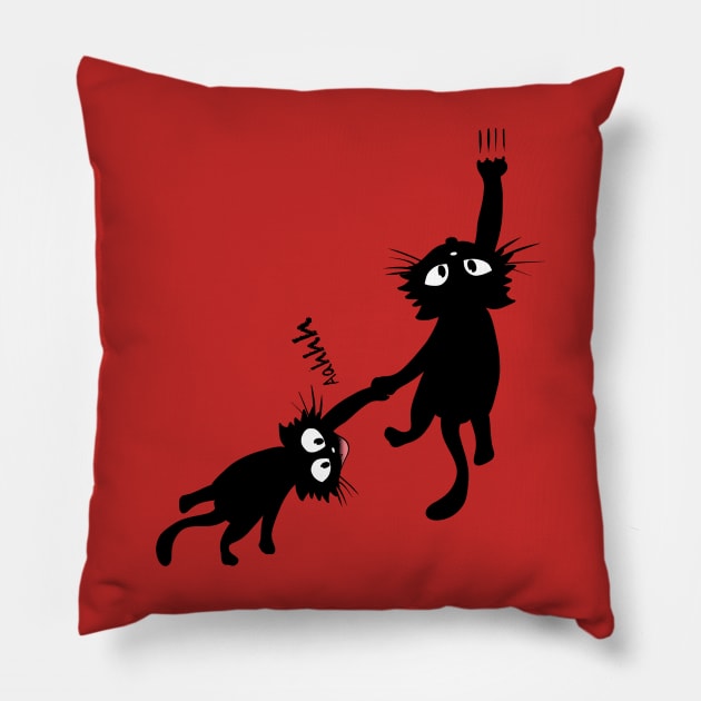 Black cat holding on Pillow by Mermaidssparkle