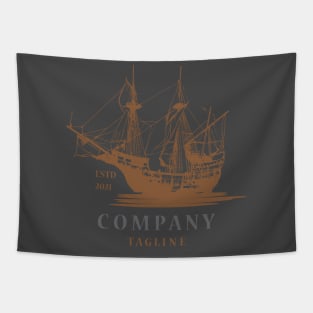 Classic illustrative sailing ship logo Tapestry