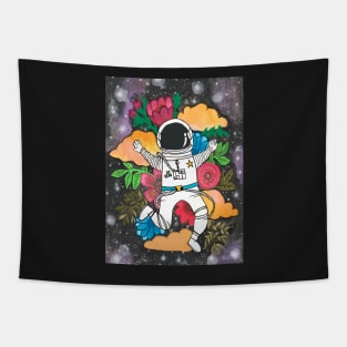 Floral Astronaut floating in outer space Tapestry