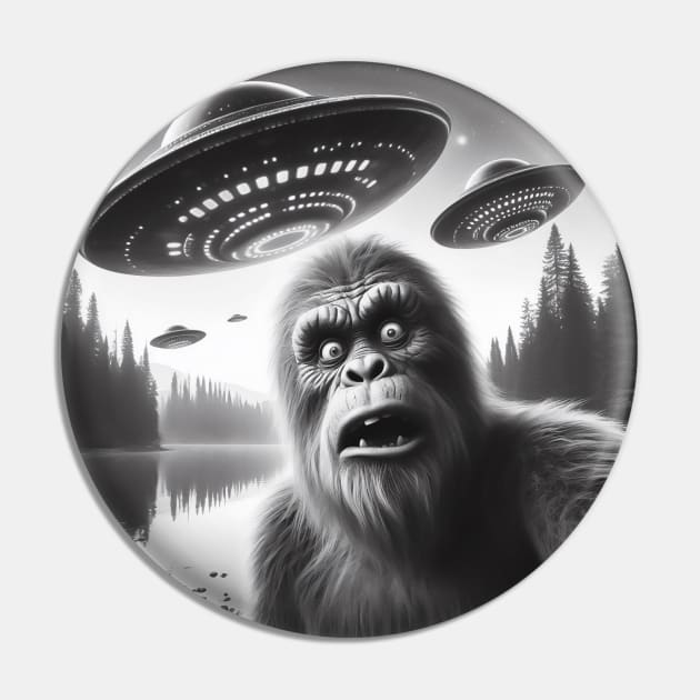 Funny bigfoot sasquatch ufo selfie Pin by TomFrontierArt