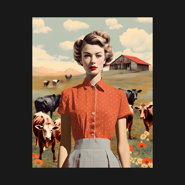 Vintage Farm Girl Pin Up Collage - Retro Chic Art Print by The Whimsical Homestead