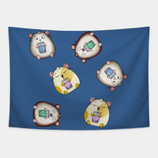 Group of Kawaii Hamsters Drinking Bubble Tea Tapestry