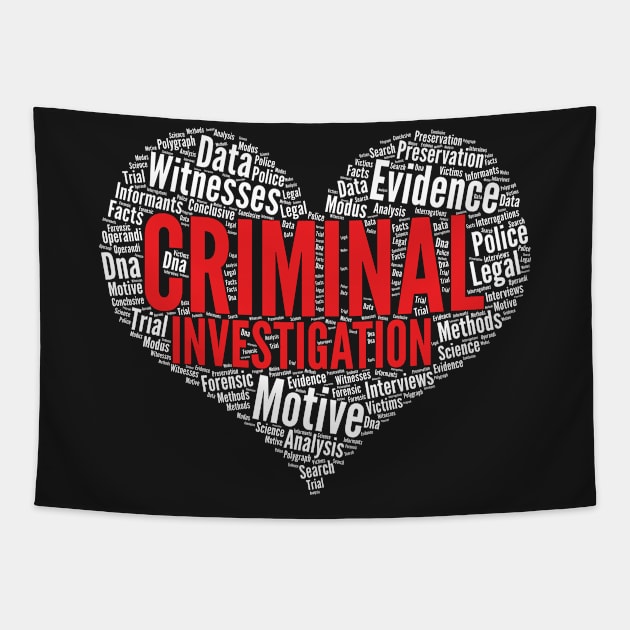Criminal investigation Heart Shape Word Cloud Design design Tapestry by theodoros20