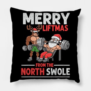 Merry Liftmas From North Swole Muscle Santa Weightlifting Pillow