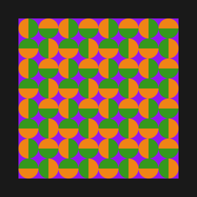 orange green and purple geometrical mid century pattern by pauloneill-art