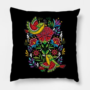 Cute Colored Birds Embroidery Effect Mex Art Pillow