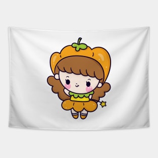 Cute halloween girl cartoon wear pumpkin fancy dress Tapestry
