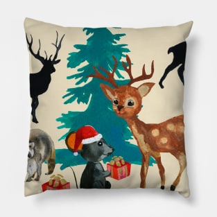 Christmas at the forest animals Pillow