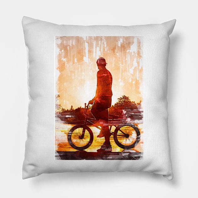 Cool BMX Sunset Silhouette. For BMX lovers. Pillow by ColortrixArt