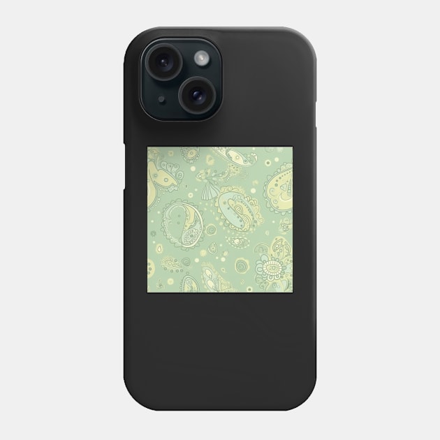 Pale Green Paisley Pattern Phone Case by kansaikate