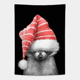 Raccoon in a hat on black Tapestry
