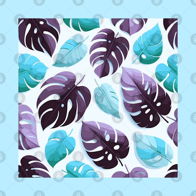 Sky Blue Monstera Tropical Leaves by Siha Arts