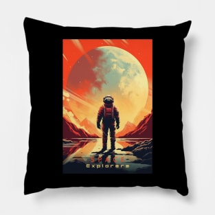 Space Adventure Vintage Travel Poster Pillow