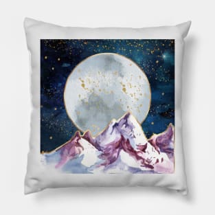 moon over mountains starry night Pillow