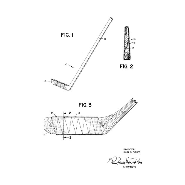 Hockey Stick Vintage Patent Hand Drawing by TheYoungDesigns