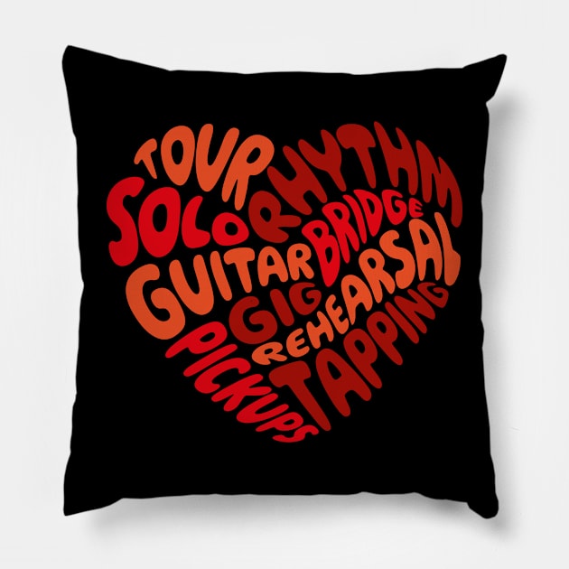 I love playing the guitar. Red heart. Pillow by I-dsgn