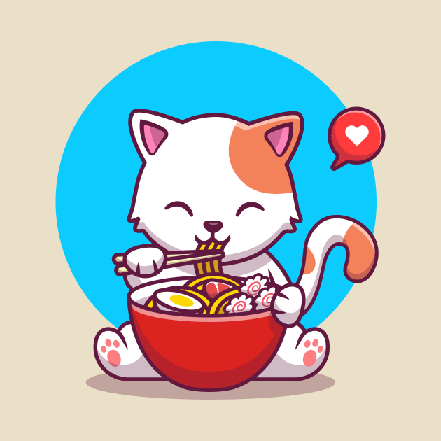 Cute Cat Eating Noodle With Chopstick by Catalyst Labs