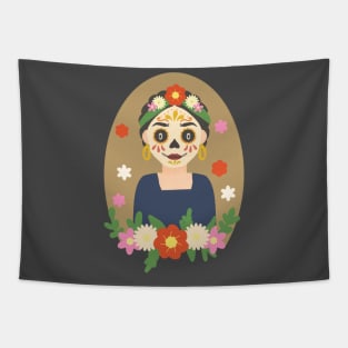 girl with  sugar skull costume Tapestry