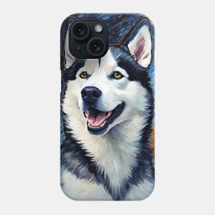 Siberian Husky Painting Dog Breed in a Van Gogh Starry Night Art Style Phone Case