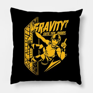 “Gravity? Cute try, buddy.” Parkour Freerunner Retro Themed Gift Pillow