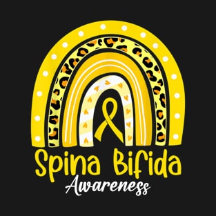 Spina Bifida Awareness Yellow Ribbon Leopard T-Shirt