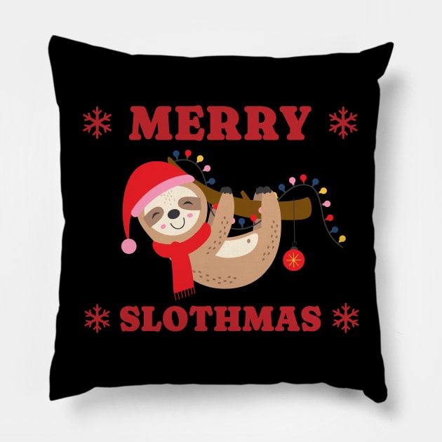 Merry Slothmas Christmas Lights Pillow by VisionDesigner