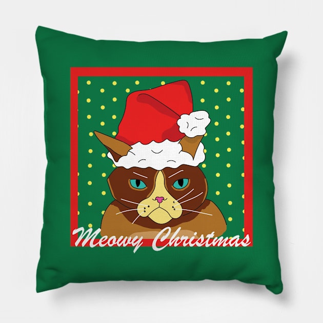 Meowy Christmas Pillow by deadlydelicatedesigns